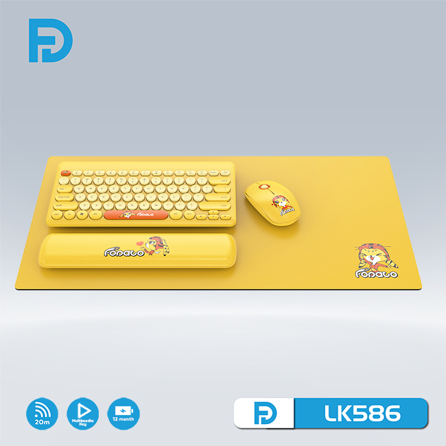 Combo Phím Chuột Fd Lk586 (4 Món) Màu Vàng, Không Dây